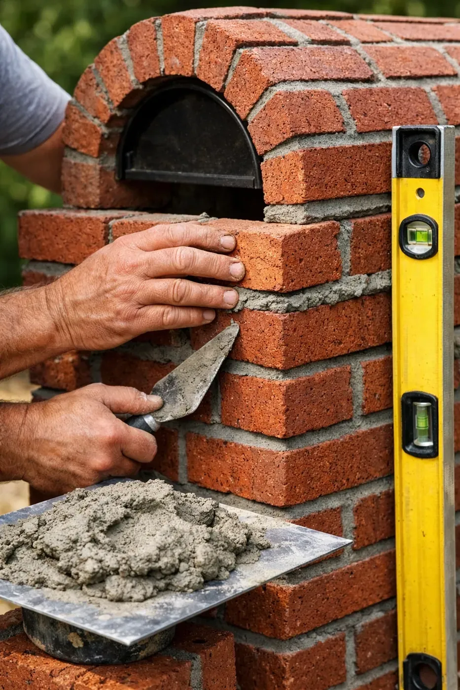 Professional mason laying brick with level and mortar for Dallas mailbox repair
