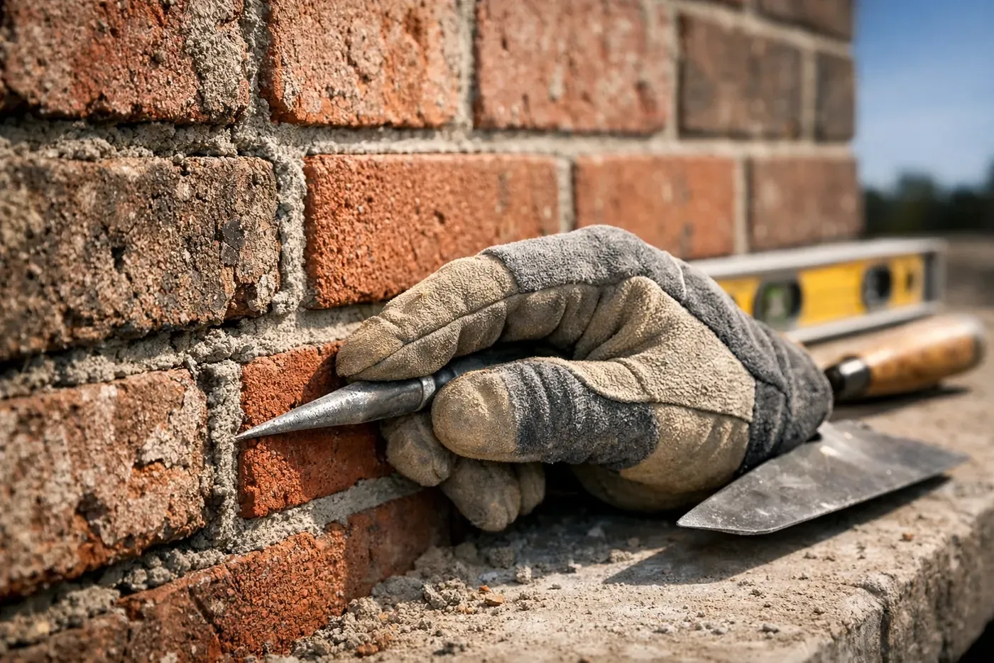 Professional brick repair and mortar pointing on a DFW home following hail storm damage.