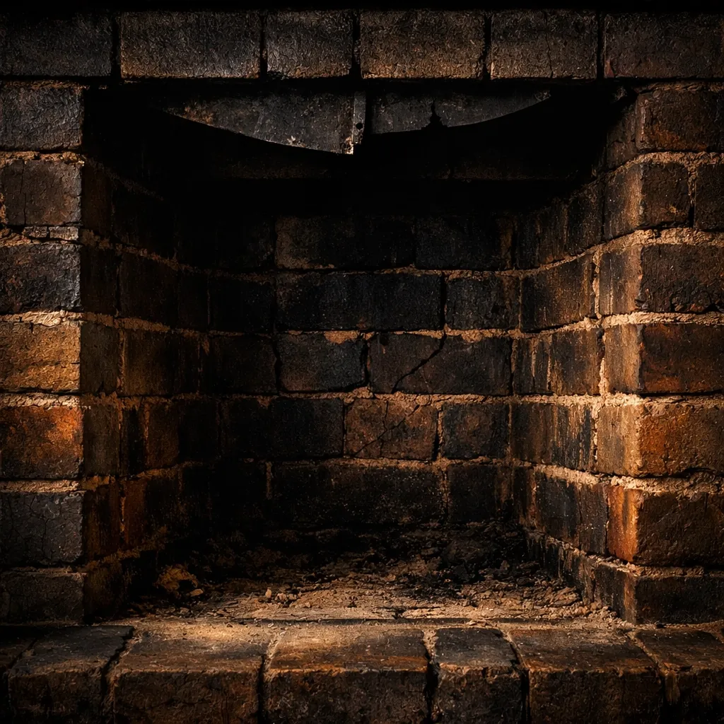 Cracked firebox showing deteriorated firebrick and damaged mortar joints