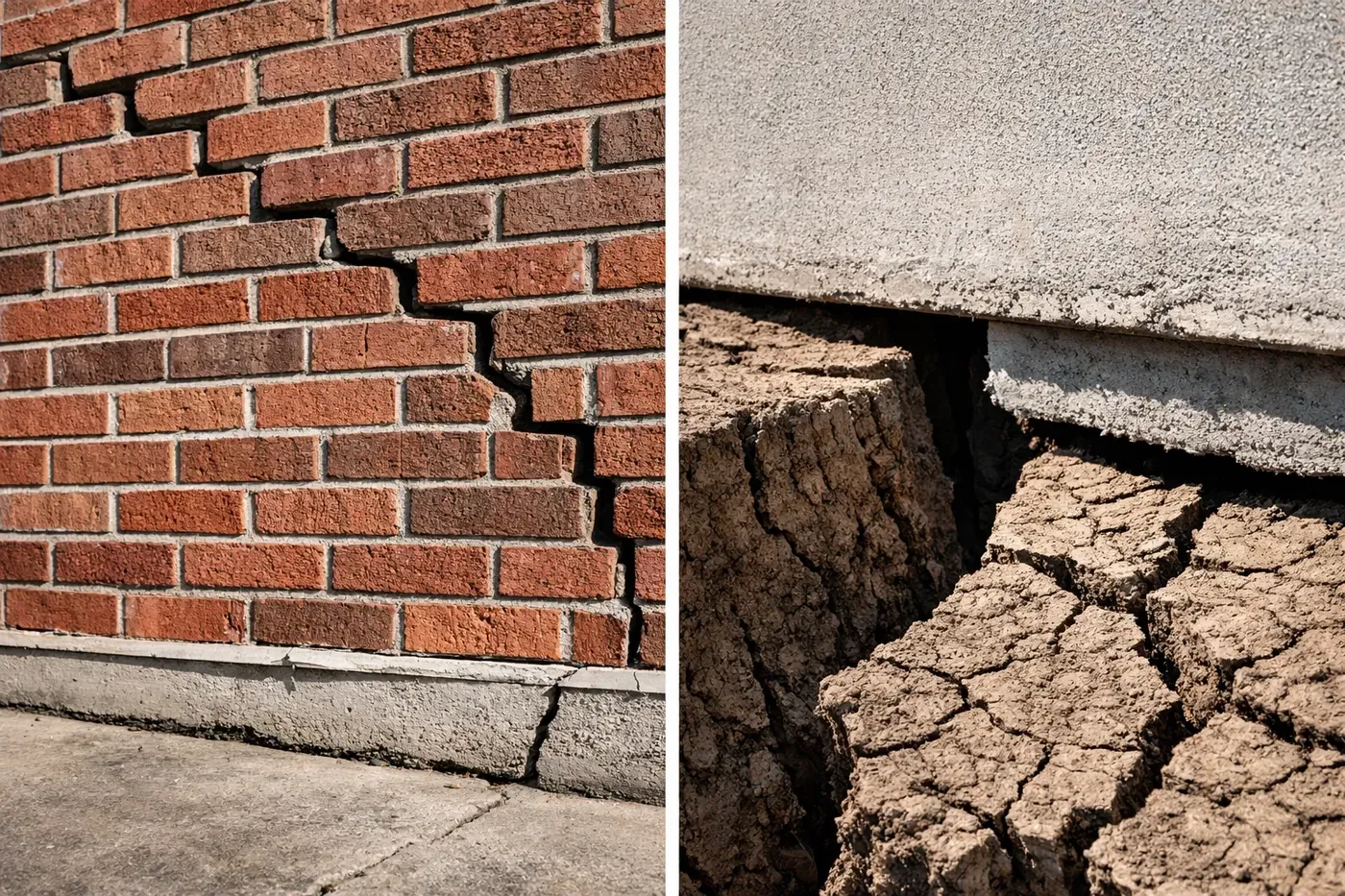 Brick wall with stair-step cracks caused by Dallas expansive clay soil foundation movement