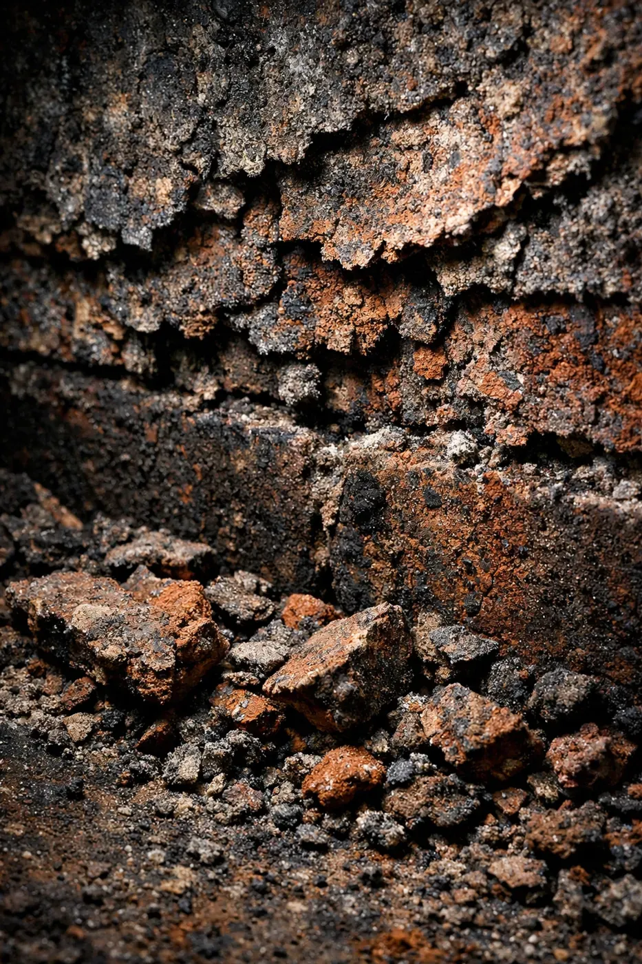 Spalling brick damage inside firebox showing flaking and crumbling masonry