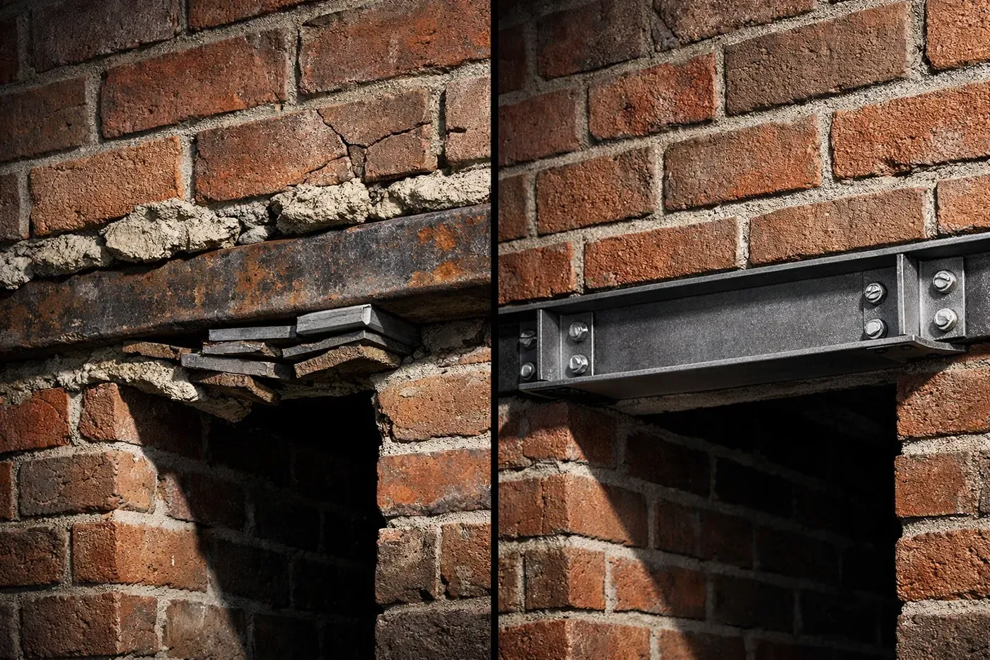 Comparison of temporary shim repair versus LintelLOCK permanent bracket system for brick lintels