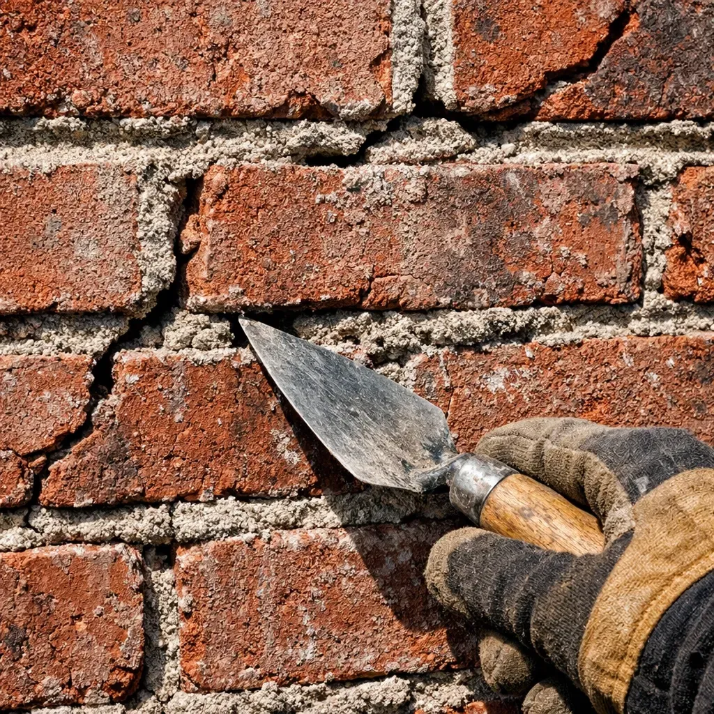 Deteriorating mortar joints and stair-step brick cracks requiring professional DFW brick restoration and repair.